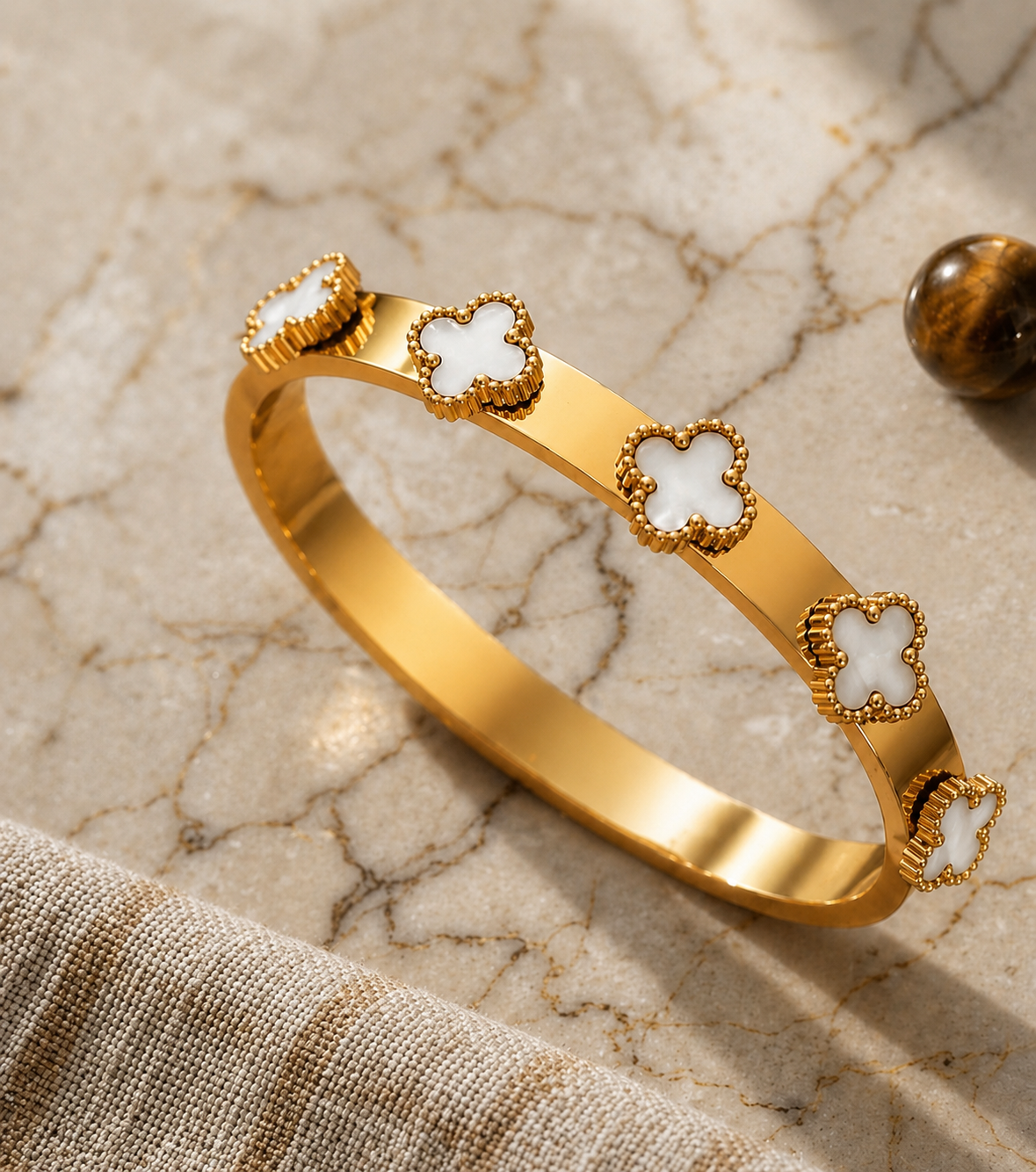 file_00000000414871faa5e259ee235ea9eb White Clover Cuff Bracelet - Image 1